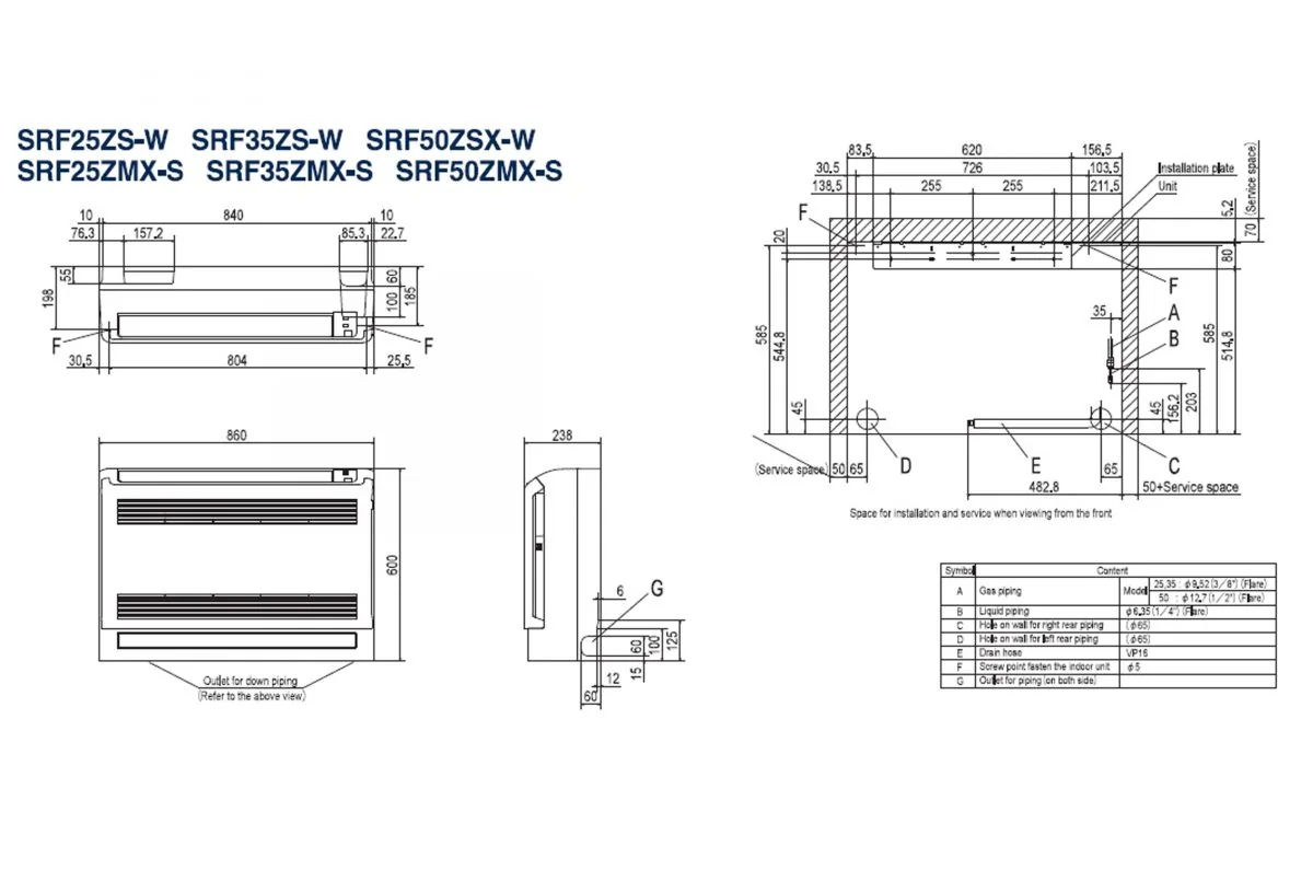 Schema tehnică SRF25ZS-W / SRC25ZS-W2